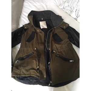 Zara Army Green Leather Parka